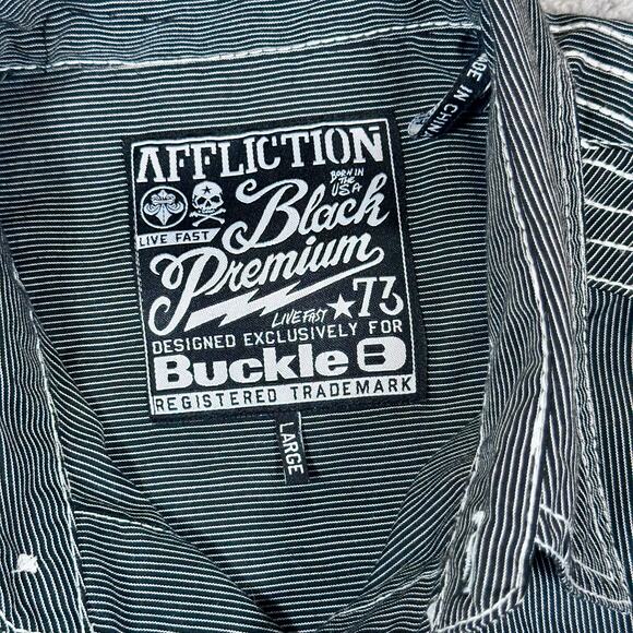 Affliction Button Down Long Sleeve Mens Large Grunge Streetwear Embroidered Gray - Picture 3 of 11